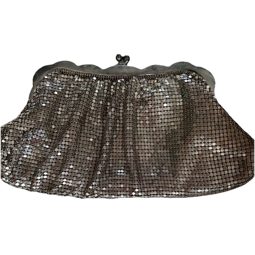 Antique Whiting and Davis Silver Mesh Evening Bag Kisslock Clutch Vintage 1920s - Picture 3 of 4